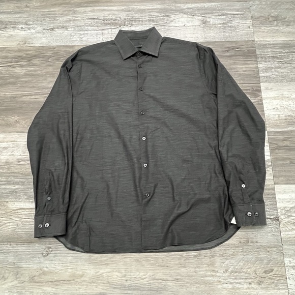 JOHN VARVATOS Shirt Mens M 16.5 34 Striped Red Star Dress Button Up Cotton Grey - Picture 1 of 8